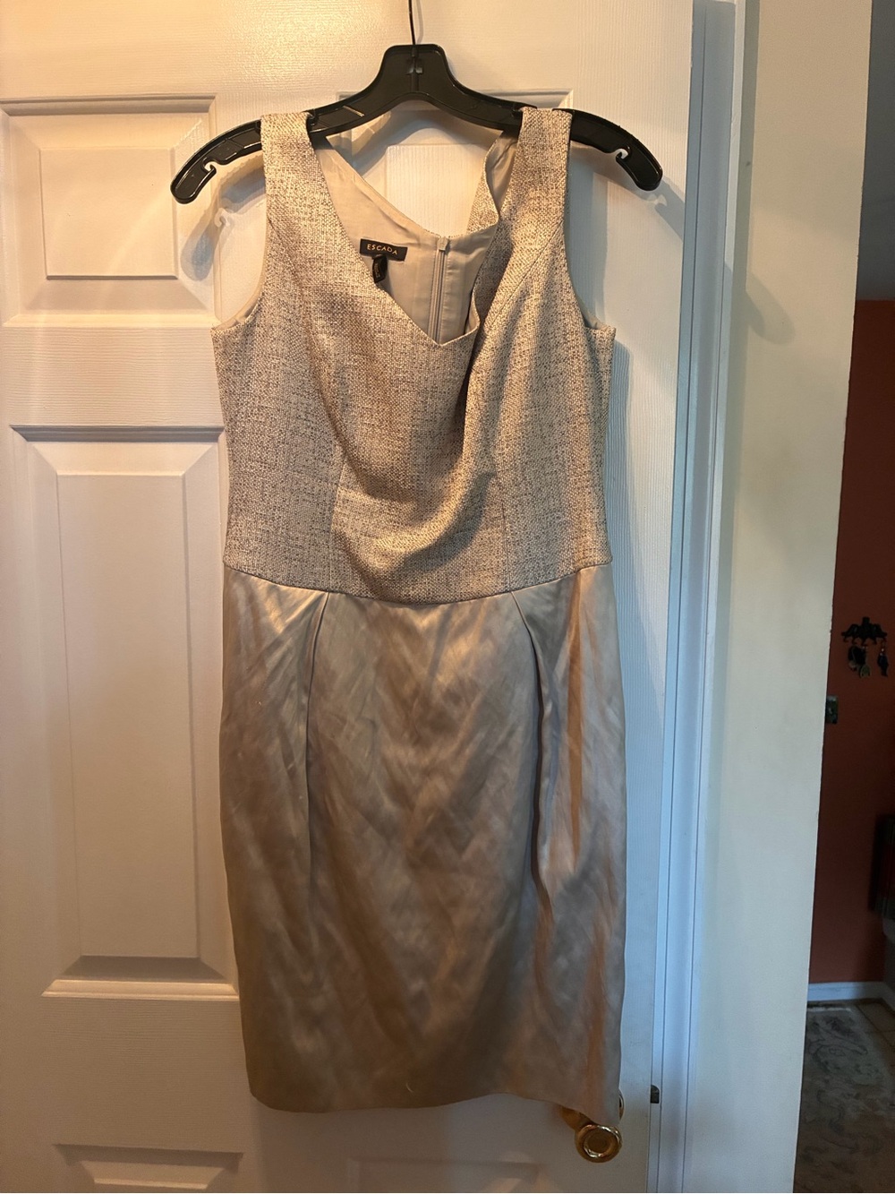Escada Two-Tone Cream and Champagne Midi Dress and jacket set.